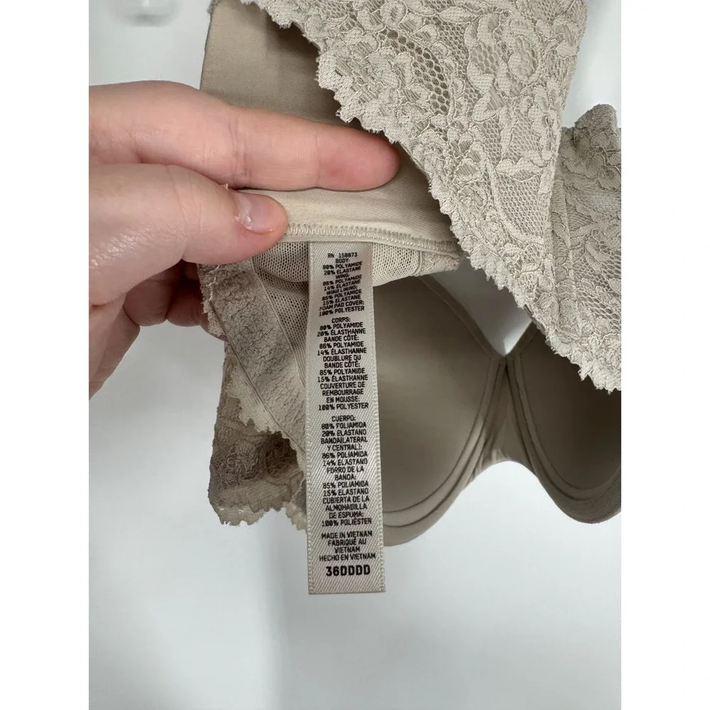 SKIMS Fits Everybody Lace Lightly Lined Balconette Bra Womens 36DDD Stone Grey